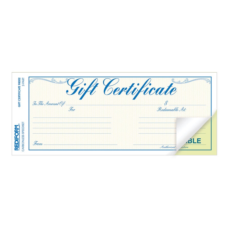 Rediform Gift Certificate Pack, 25 Duplicates with Envelopes, 3.625" x 9.5", Numbered, Blue/Gold (98002) - Image 3